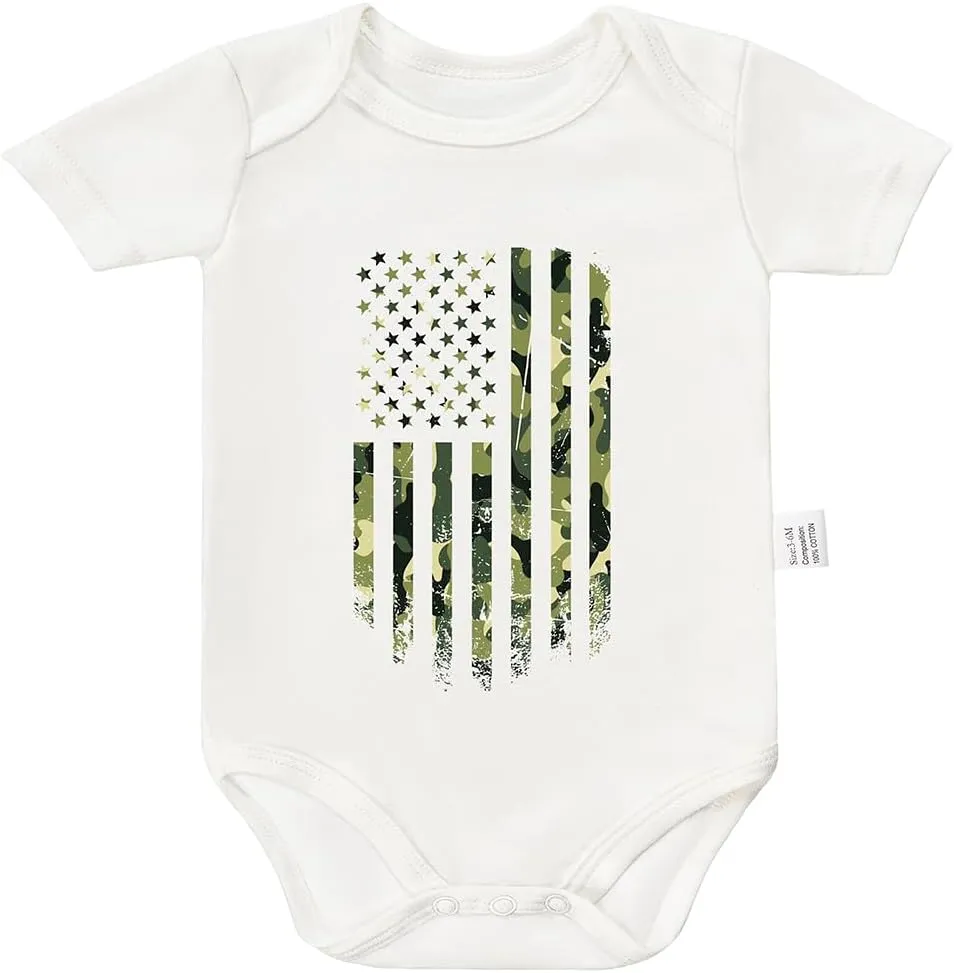 Camo American Flag USA Bodysuits, Tactical Baby Gear Clothing, Cute Infant Short Sleeves Clothes for 0-24 Months