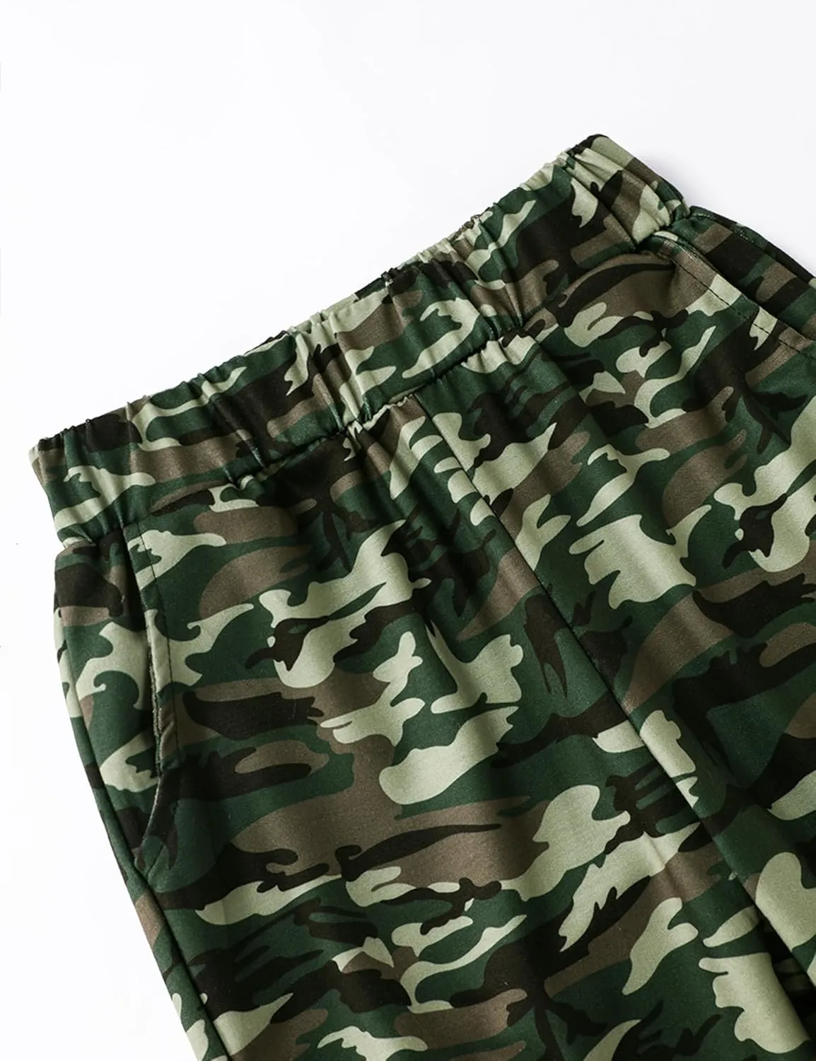 Crazyme Girls Clothes Ruched Drawstring Short Sleeve Knit Top and Camo Print Pants 2 Piece Girls Outfits 7-14 Years