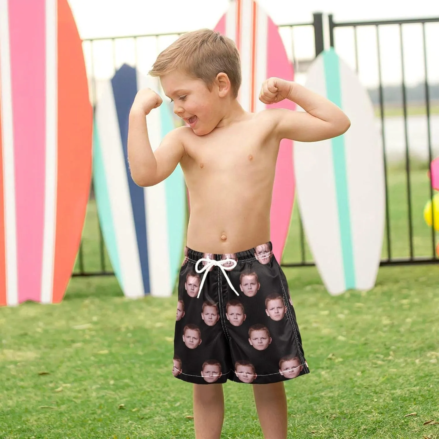 Custom Funny Boys Swim Trunks Personalized Photo Face Infant Baby Boy Swim Board Shorts Beach Shorts Swimwear
