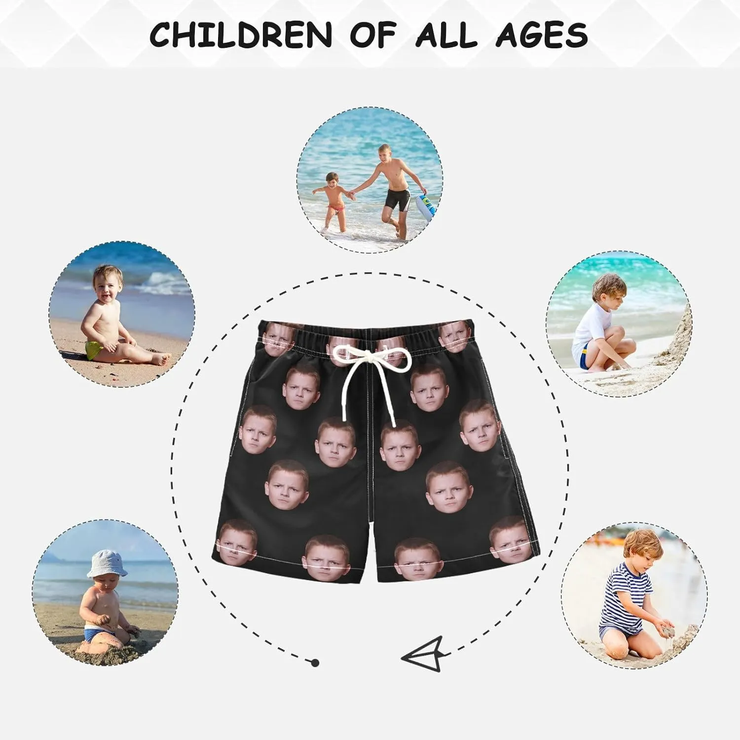 Custom Funny Boys Swim Trunks Personalized Photo Face Infant Baby Boy Swim Board Shorts Beach Shorts Swimwear
