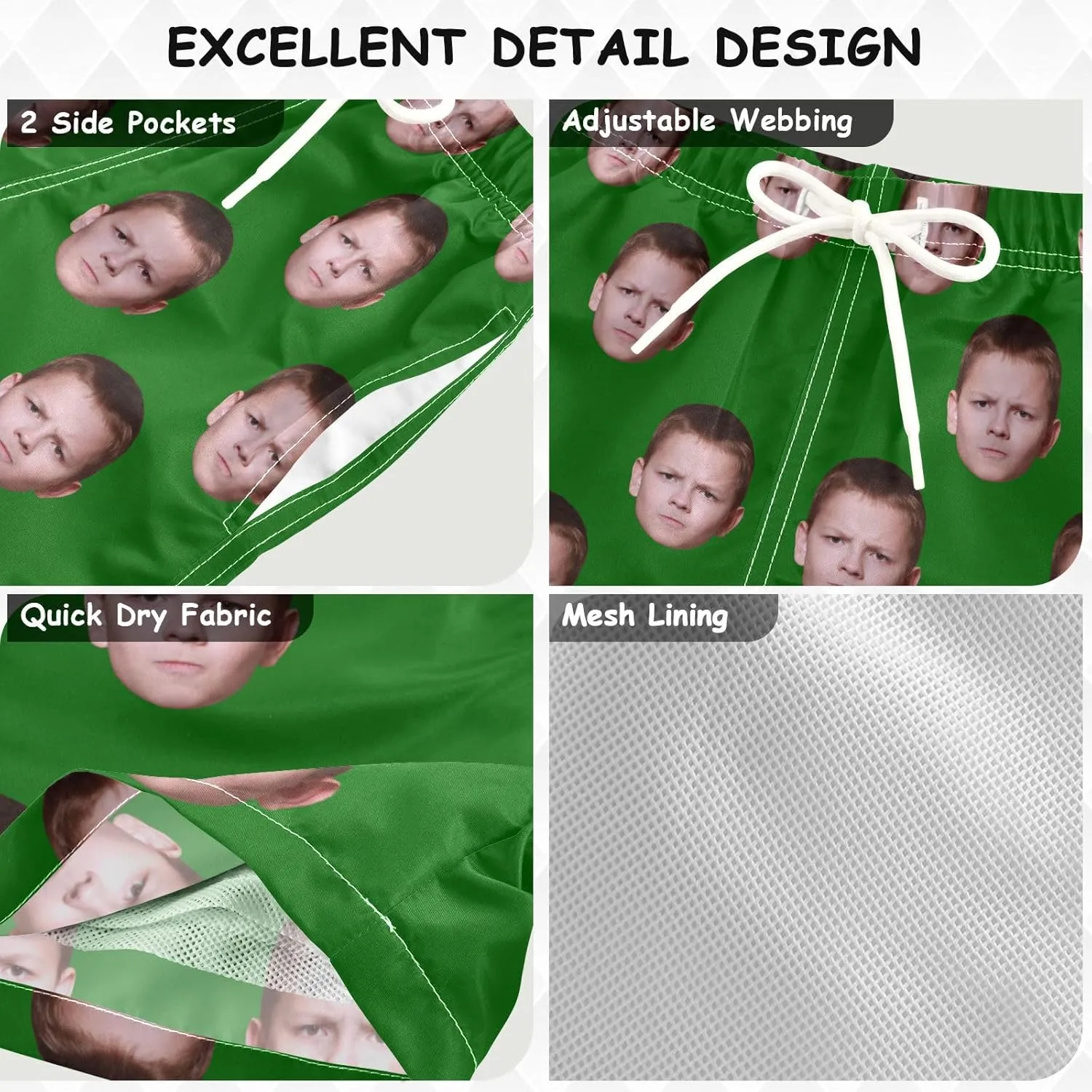 Custom Funny Boys Swim Trunks Personalized Photo Face Infant Baby Boy Swim Board Shorts Beach Shorts Swimwear