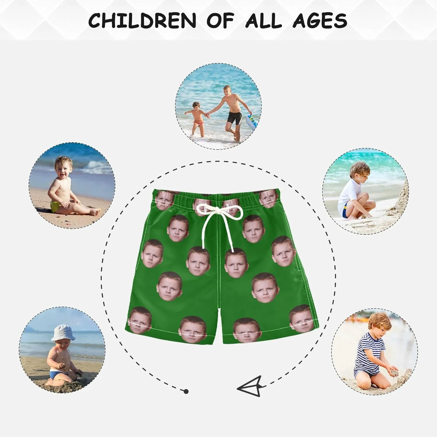Custom Funny Boys Swim Trunks Personalized Photo Face Infant Baby Boy Swim Board Shorts Beach Shorts Swimwear