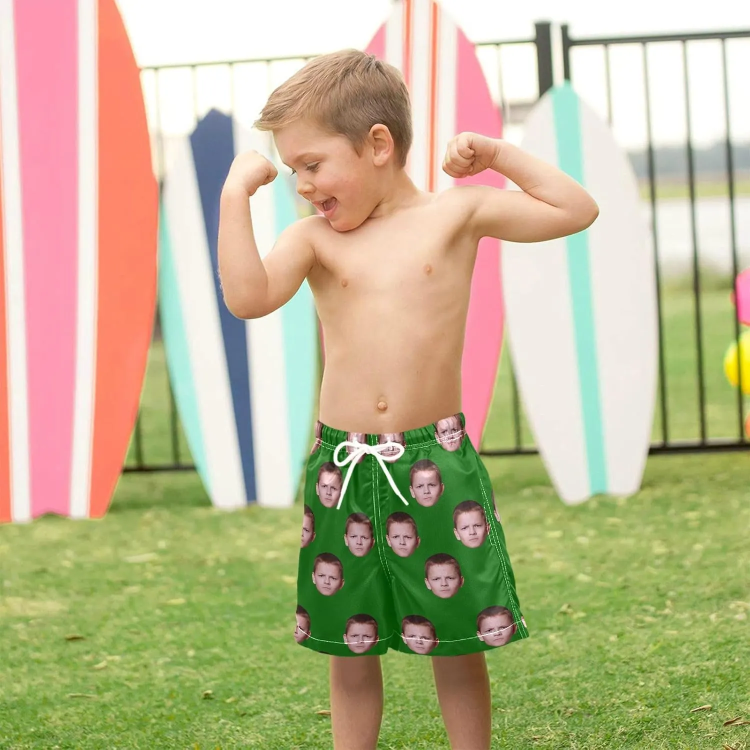 Custom Funny Boys Swim Trunks Personalized Photo Face Infant Baby Boy Swim Board Shorts Beach Shorts Swimwear