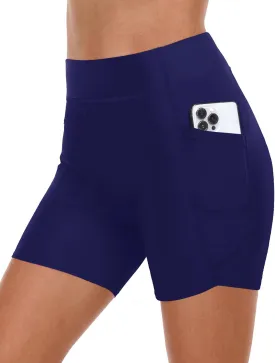Daci Women High Waisted Swim Shorts - 5" Bathing Suit Short with Pockets Tummy Control Swimsuit Bottom Boy Shorts