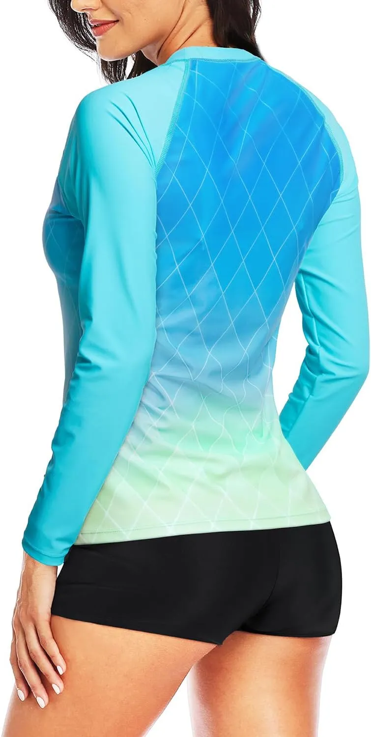 Daci Women Two Piece Rash Guard Long Sleeve Swimsuits UV UPF 50  Swim Shirt Bathing Suit with Boyshort Bottom