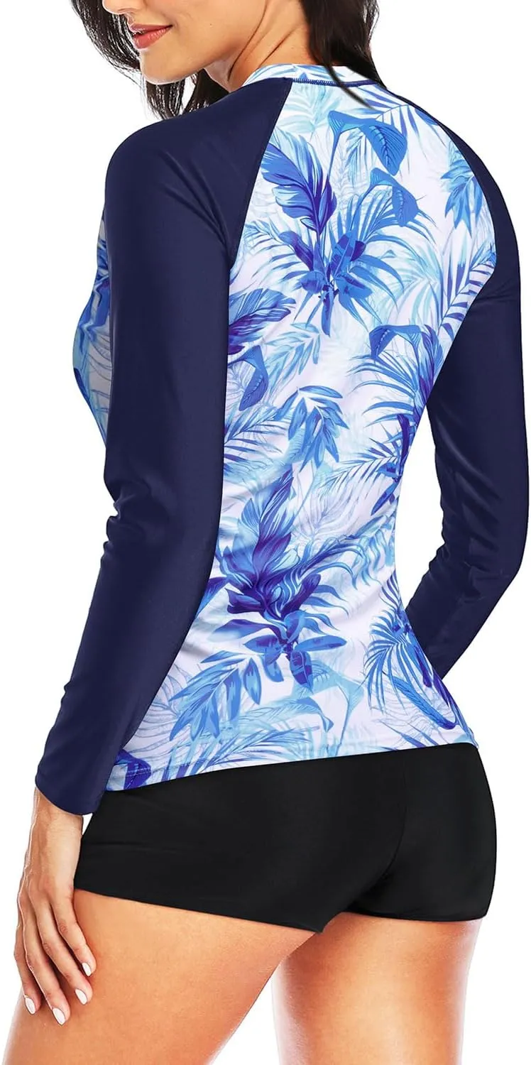 Daci Women Two Piece Rash Guard Long Sleeve Swimsuits UV UPF 50  Swim Shirt Bathing Suit with Boyshort Bottom