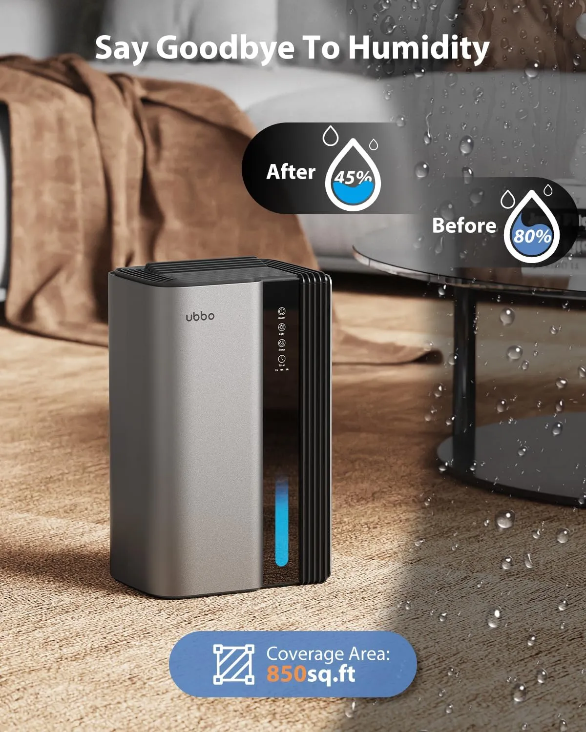 Dehumidifiers for Home, 850 sq.ft 95oz Dehumidifier with Drain Hose Timer Sleep Mode Auto-Off 7 Colors Light, Dehumidifier for Bedroom Bathroom Basements RV Grey