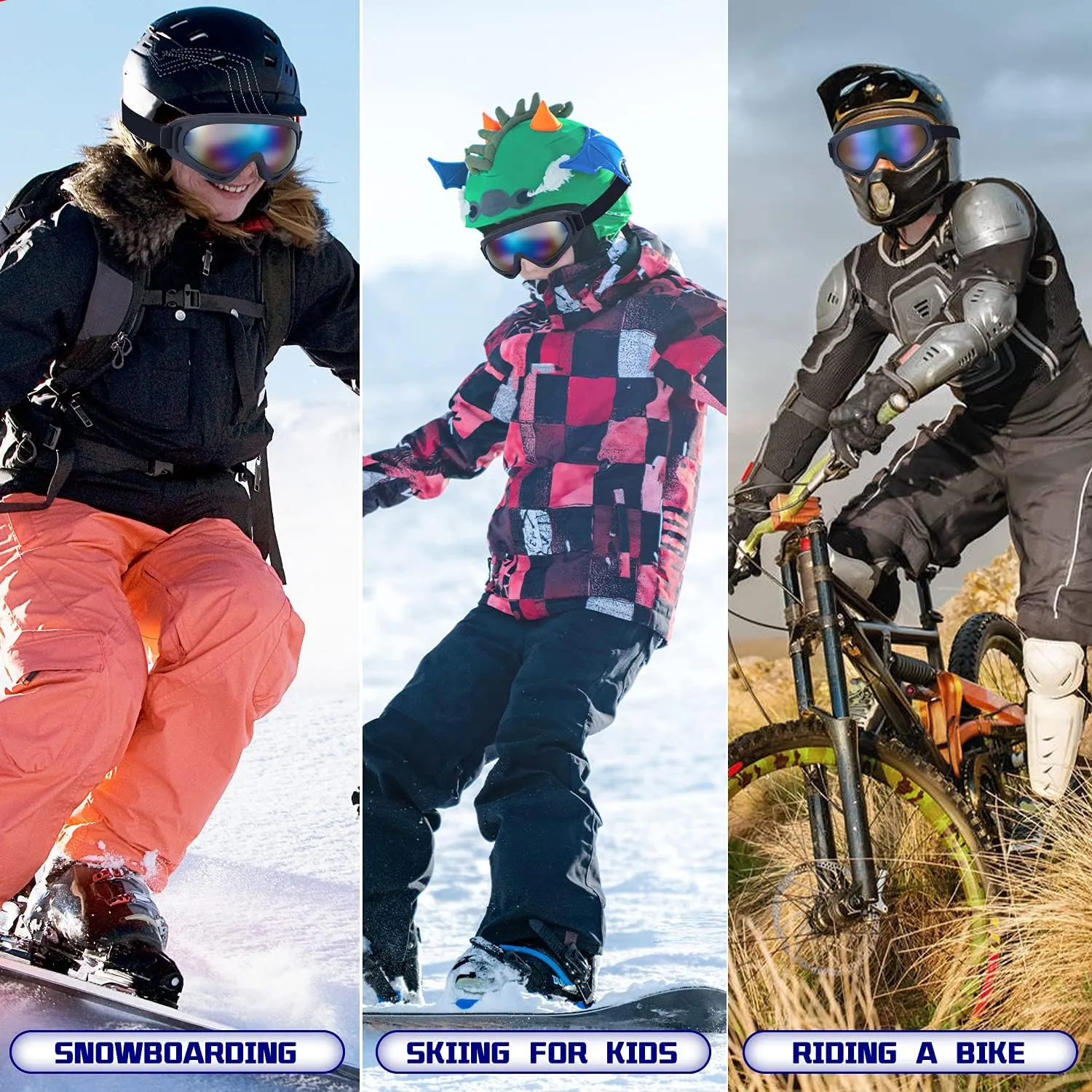 Dizywiee 2-Pack Kids Ski Goggles, Snowboard Goggles for Adult Youth Teens Boys & Girls, Winter Snow Sports Goggles