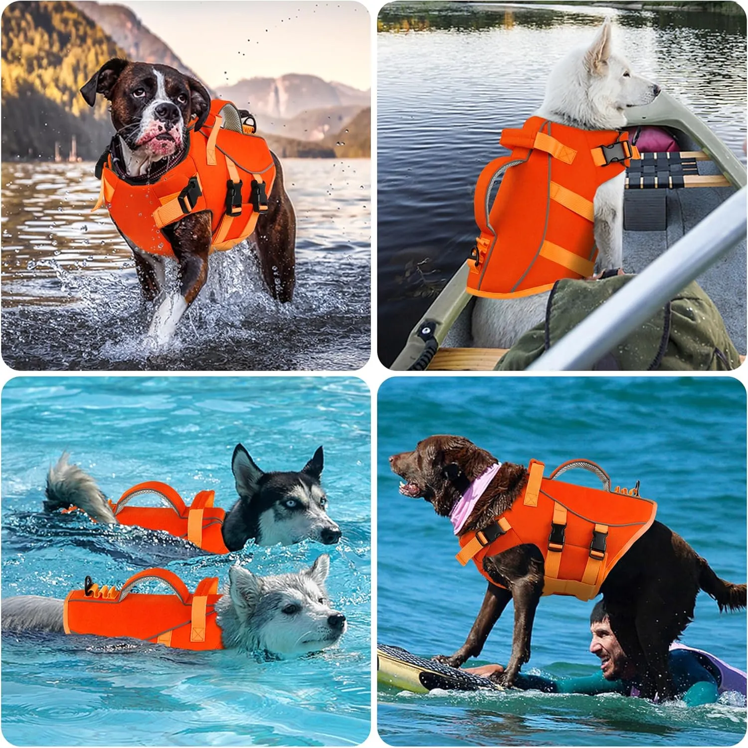 Dogcheer Dog Life Jacket with Double Rescue Handle, Reflective Dog Harness Life Vest for Swimming Boating, Adjustable Puppy Swim Jacket Pet DFD Floating Vest for Small Medium Large Dogs - Orange M