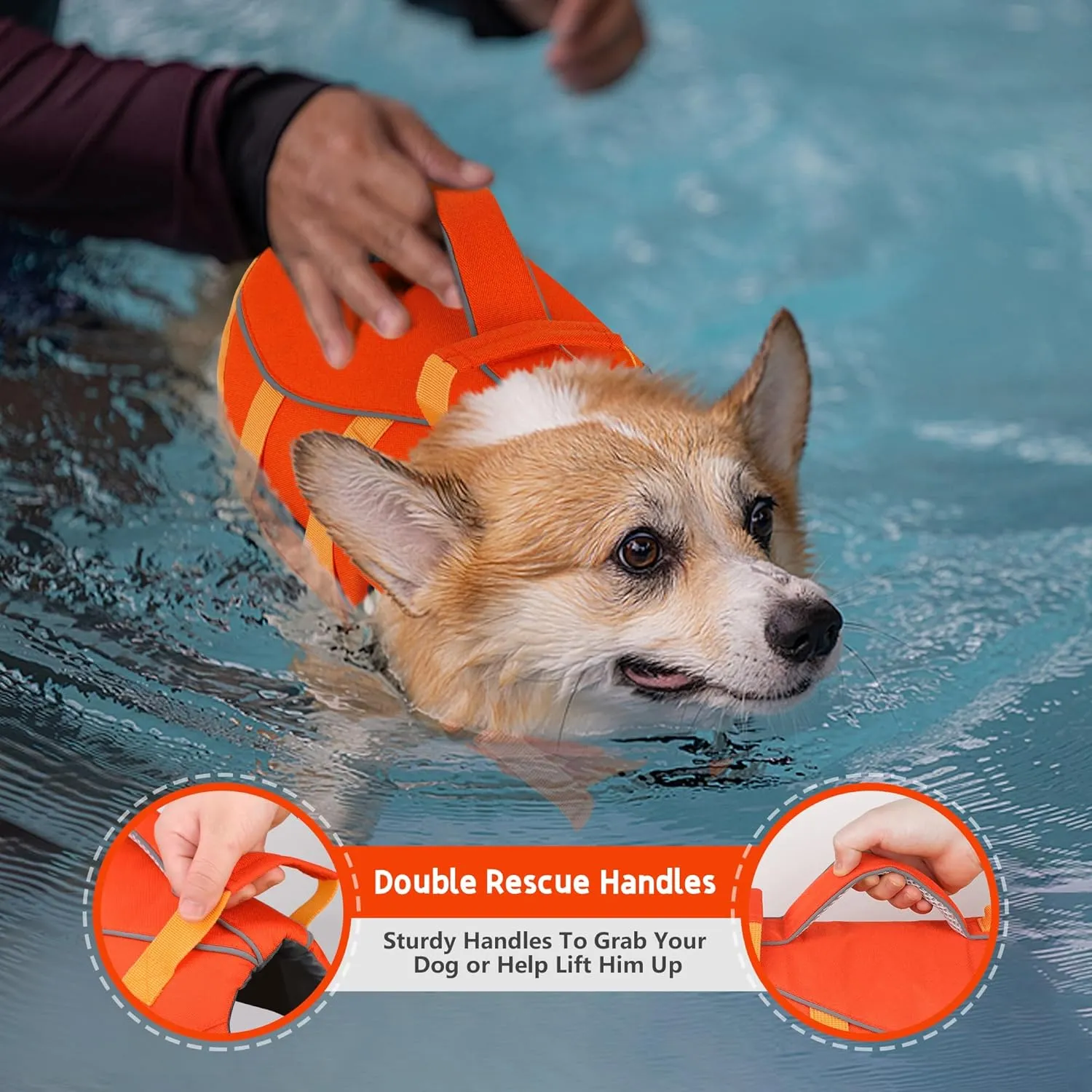 Dogcheer Dog Life Jacket with Double Rescue Handle, Reflective Dog Harness Life Vest for Swimming Boating, Adjustable Puppy Swim Jacket Pet DFD Floating Vest for Small Medium Large Dogs - Orange M