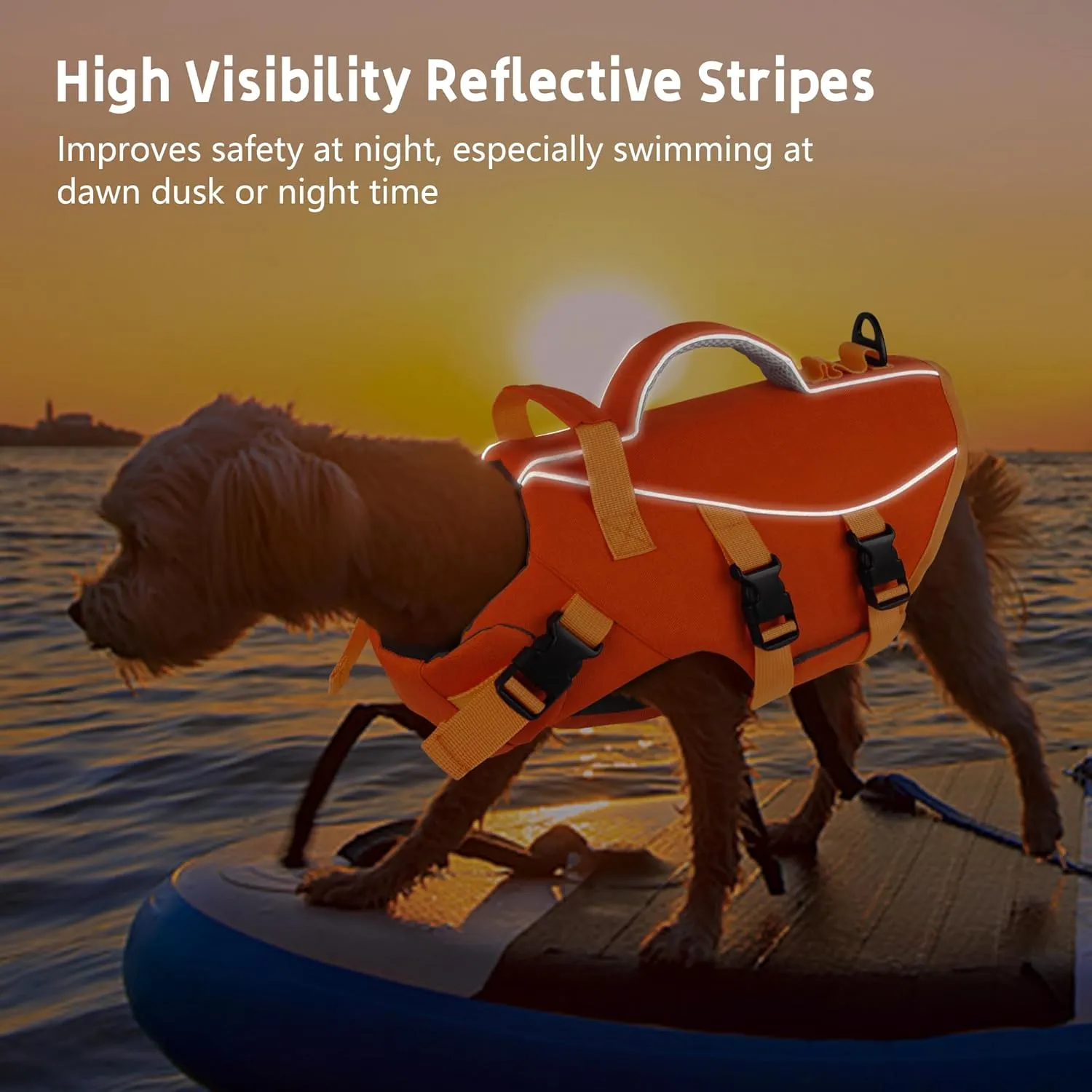 Dogcheer Dog Life Jacket with Double Rescue Handle, Reflective Dog Harness Life Vest for Swimming Boating, Adjustable Puppy Swim Jacket Pet DFD Floating Vest for Small Medium Large Dogs - Orange M