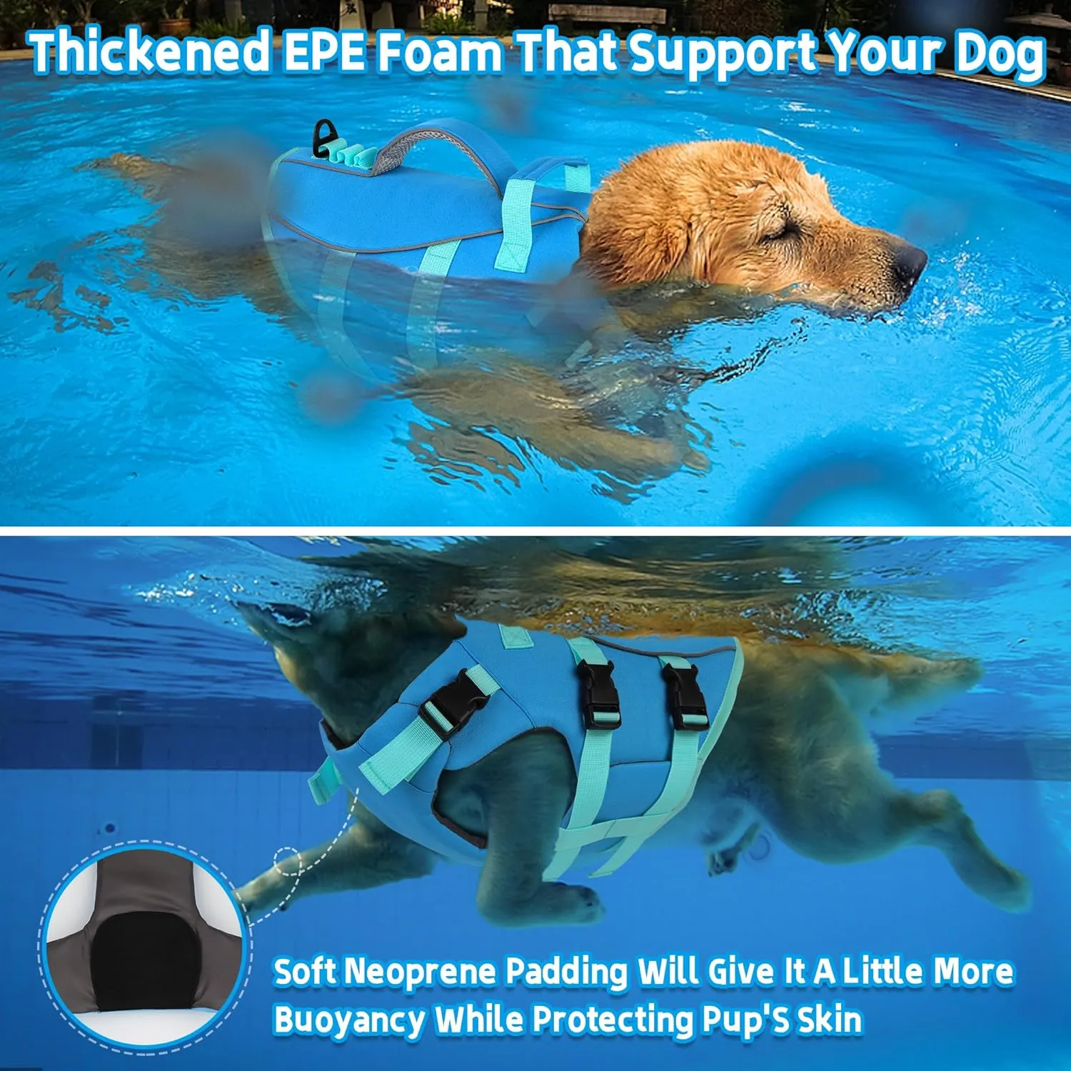 Dogcheer Dog Life Jacket with Double Rescue Handle, Reflective Dog Harness Life Vest for Swimming Boating, Adjustable Puppy Swim Jacket Pet DFD Flotation Vest for Small Medium Large Dogs - Blue M