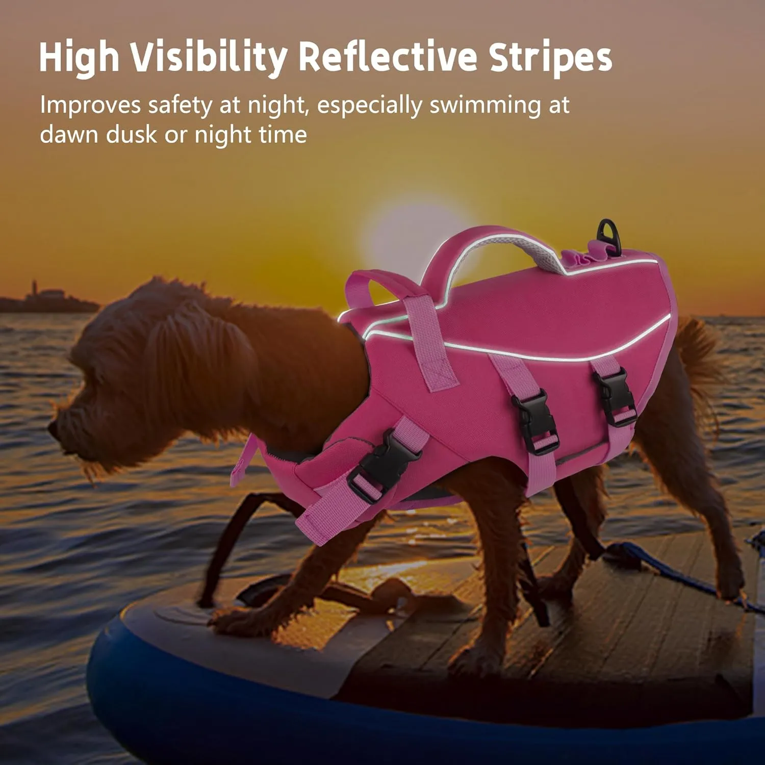 Dogcheer Dog Life Jacket with Double Rescue Handle, Reflective Dog Harness Life Vest for Swimming Boating, Adjustable Puppy Swim Vest Pet DFD Float Jacket for Small Medium Large Dogs - Pink M