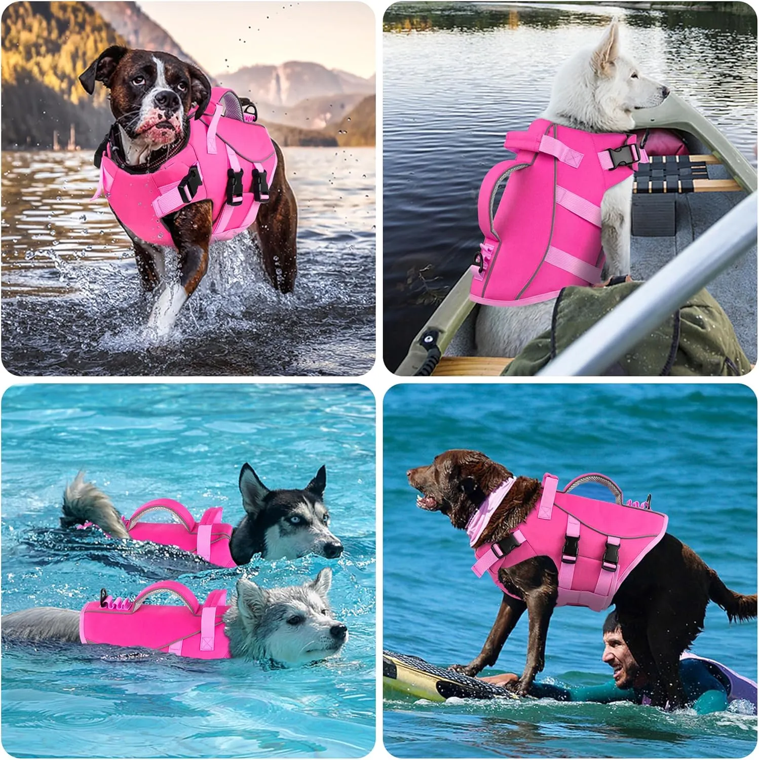 Dogcheer Dog Life Jacket with Double Rescue Handle, Reflective Dog Harness Life Vest for Swimming Boating, Adjustable Puppy Swim Vest Pet DFD Float Jacket for Small Medium Large Dogs - Pink M