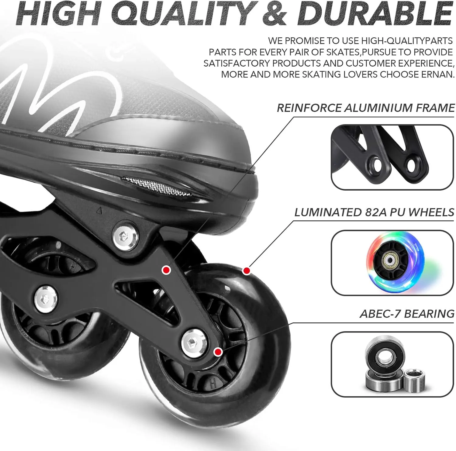 ERNAN Inline Roller Skates,Adjustable Inline Skate for Kids and Adults with Full Light Up Wheels,Outdoor Roller Blades for Boys and Girls, Men and Women