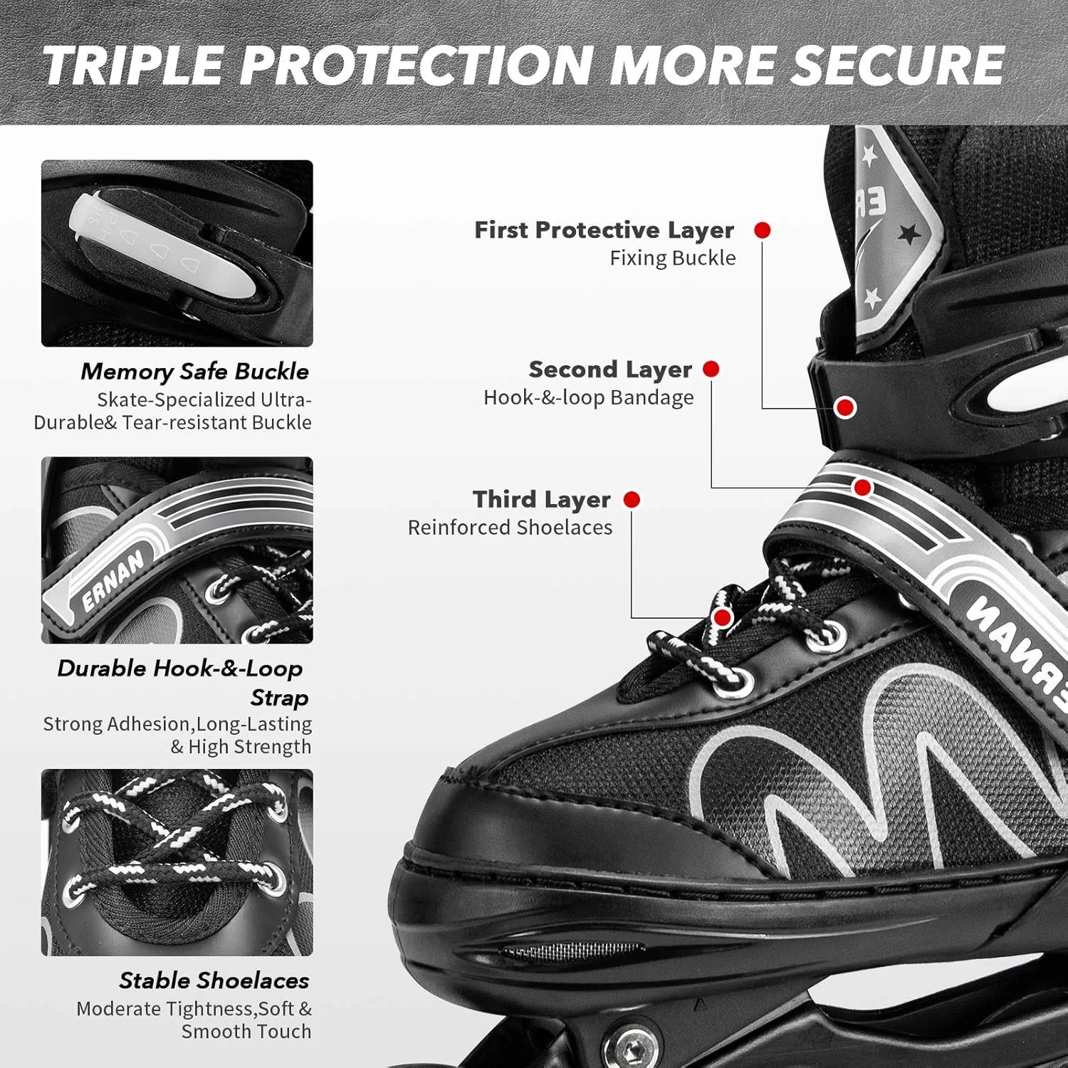 ERNAN Inline Roller Skates,Adjustable Inline Skate for Kids and Adults with Full Light Up Wheels,Outdoor Roller Blades for Boys and Girls, Men and Women