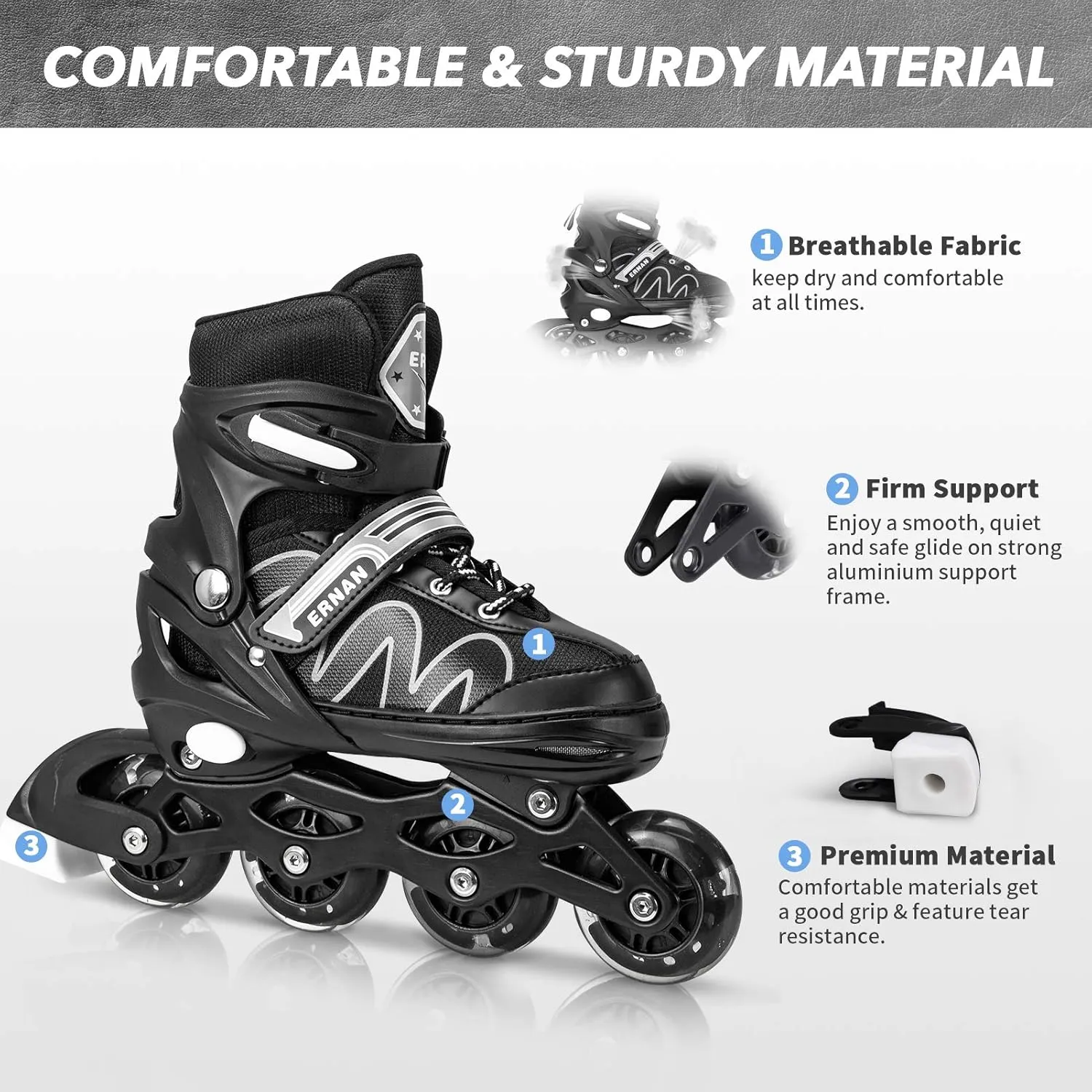 ERNAN Inline Roller Skates,Adjustable Inline Skate for Kids and Adults with Full Light Up Wheels,Outdoor Roller Blades for Boys and Girls, Men and Women
