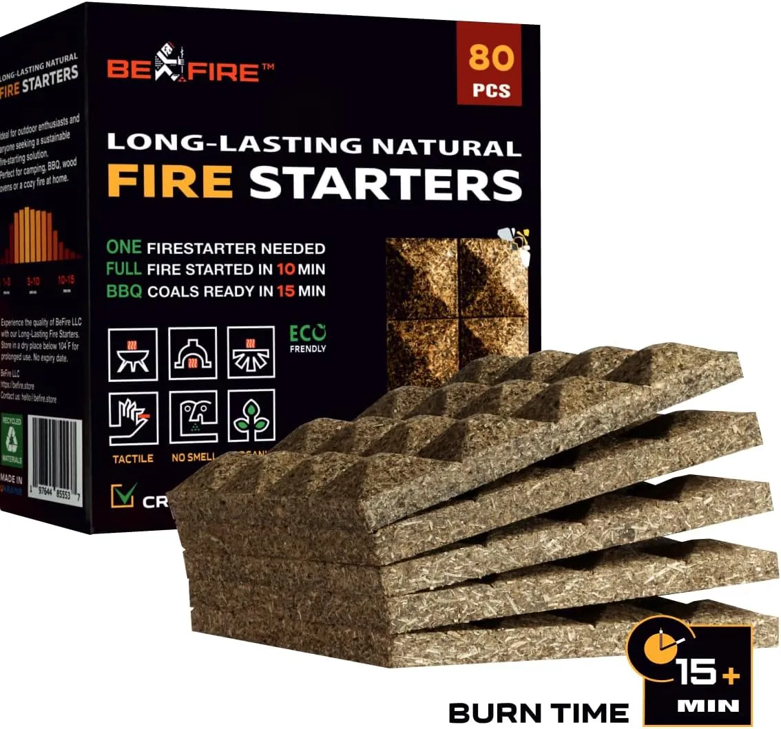 Fire Starter  80 pcs Natural Fire Starters 15  Min Burn Time Firestarters for Indoor Fireplace, Campfires & Camping, Wood Stove, Grill  Water Resistant and Long-Lasting
