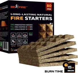Fire Starter  80 pcs Natural Fire Starters 15  Min Burn Time Firestarters for Indoor Fireplace, Campfires & Camping, Wood Stove, Grill  Water Resistant and Long-Lasting