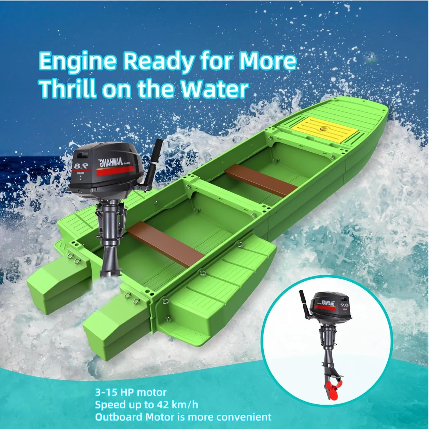 Fishing Boat, Folding Pontoon Boat, Fits in Car Trunk  Portable Modular Kayak, Seats 2-6, Motor-Ready, Sturdier Than Inflatable Boats  Ideal for Lure Fishing, Paddling Trip, Hunting, Rescue