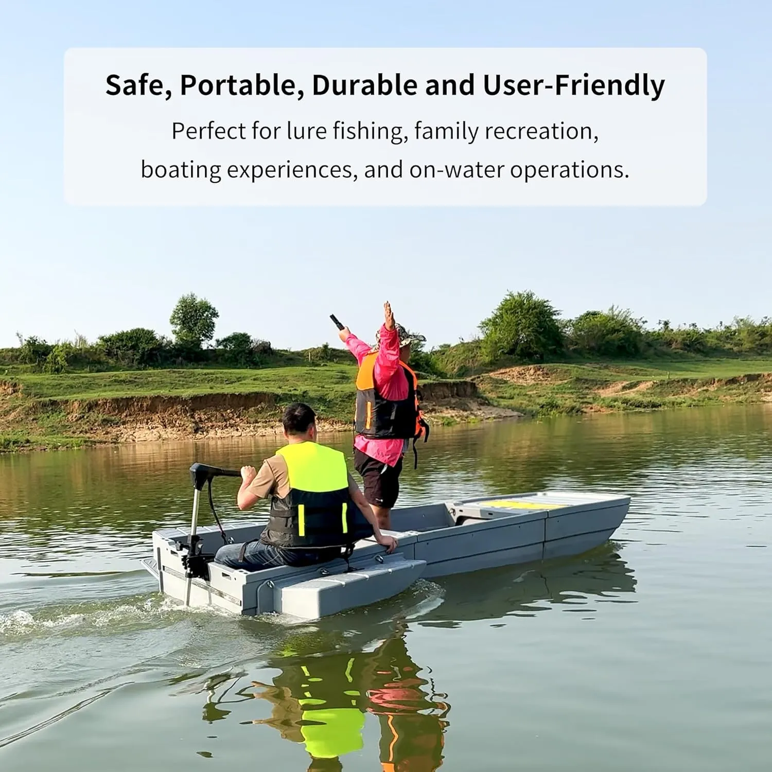 Fishing Boat, Folding Pontoon Boat, Fits in Car Trunk  Portable Modular Kayak, Seats 2-6, Motor-Ready, Sturdier Than Inflatable Boats  Ideal for Lure Fishing, Paddling Trip, Hunting, Rescue