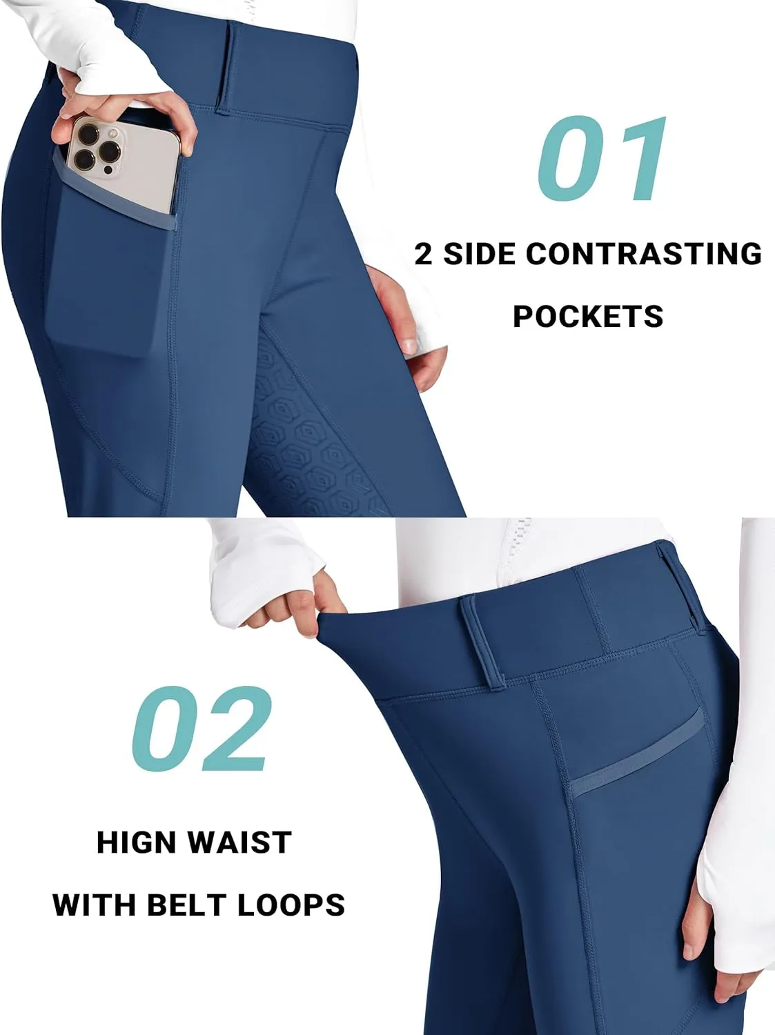 FitsT4 Sports Girl's Full Seat Horse Riding Pants Bootcut Riding Tights Kids Equestrian Breeches with Pockets