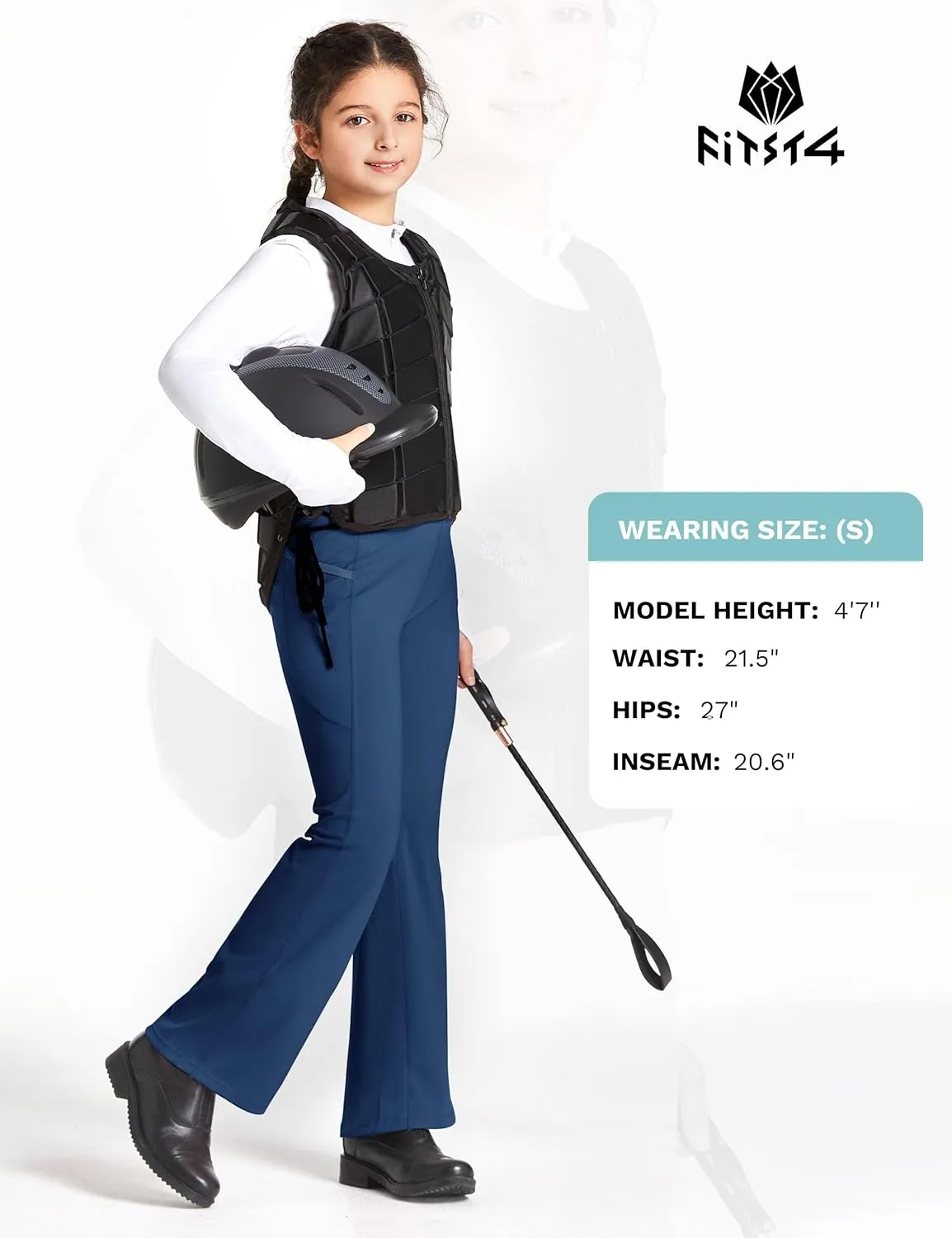 FitsT4 Sports Girl's Full Seat Horse Riding Pants Bootcut Riding Tights Kids Equestrian Breeches with Pockets