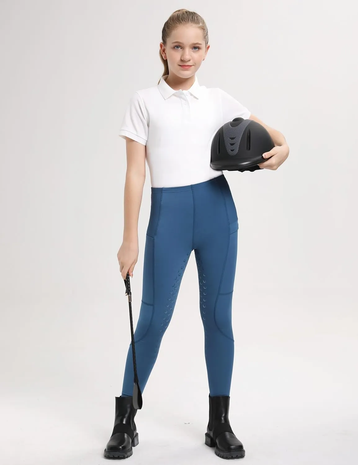 FitsT4 Sports Girls Horse Riding Pants Full Seat Silicone Kids Equestrian Breeches Horseback Pockets Youth Schooling Tights