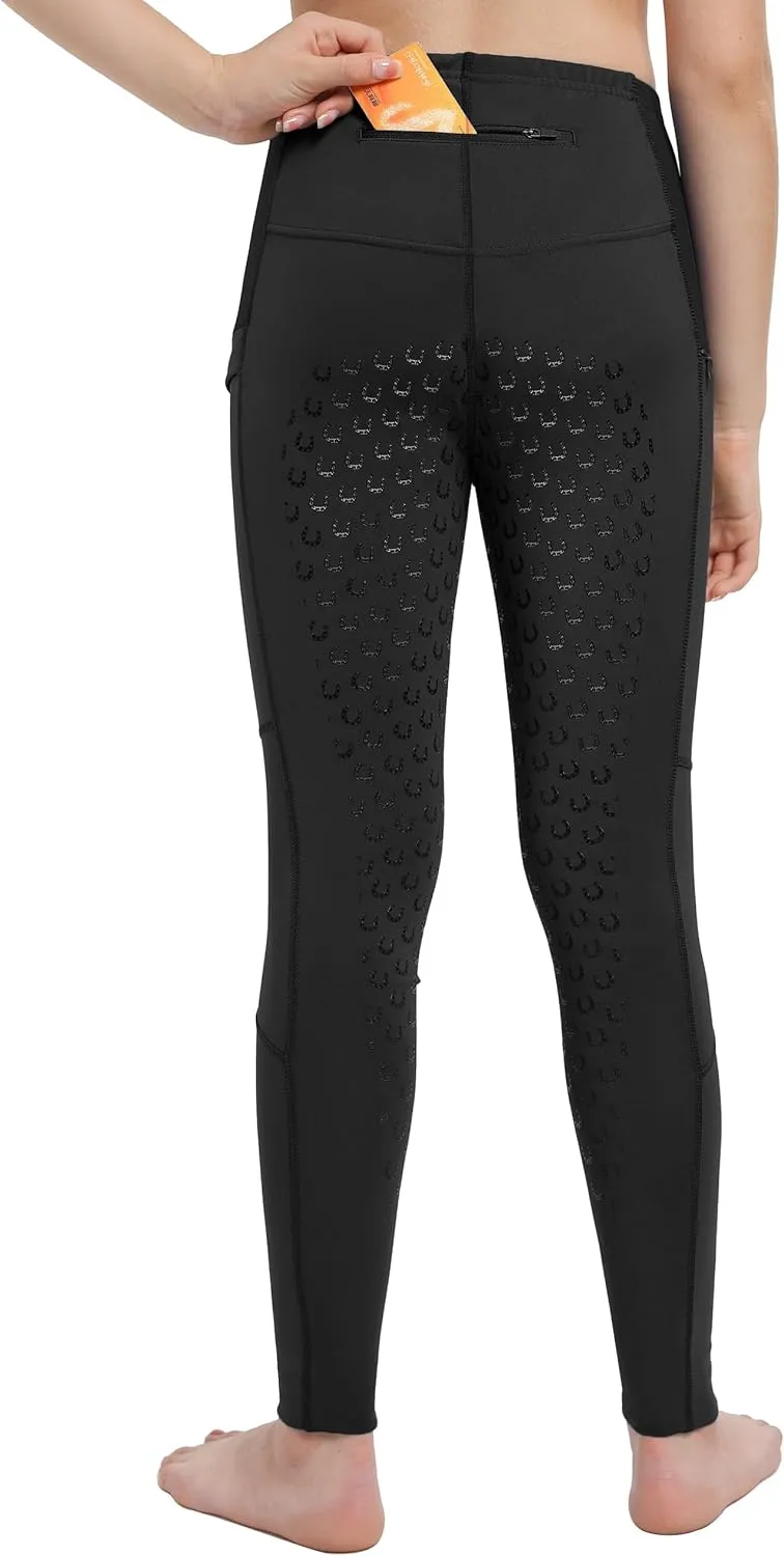 FitsT4 Sports Girls Horse Riding Pants Full Seat Silicone Kids Equestrian Breeches Horseback Pockets Youth Schooling Tights