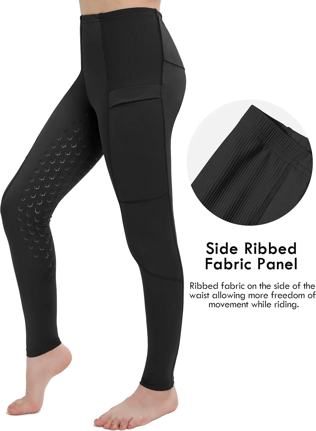 FitsT4 Sports Girls Horse Riding Pants Full Seat Silicone Kids Equestrian Breeches Horseback Pockets Youth Schooling Tights