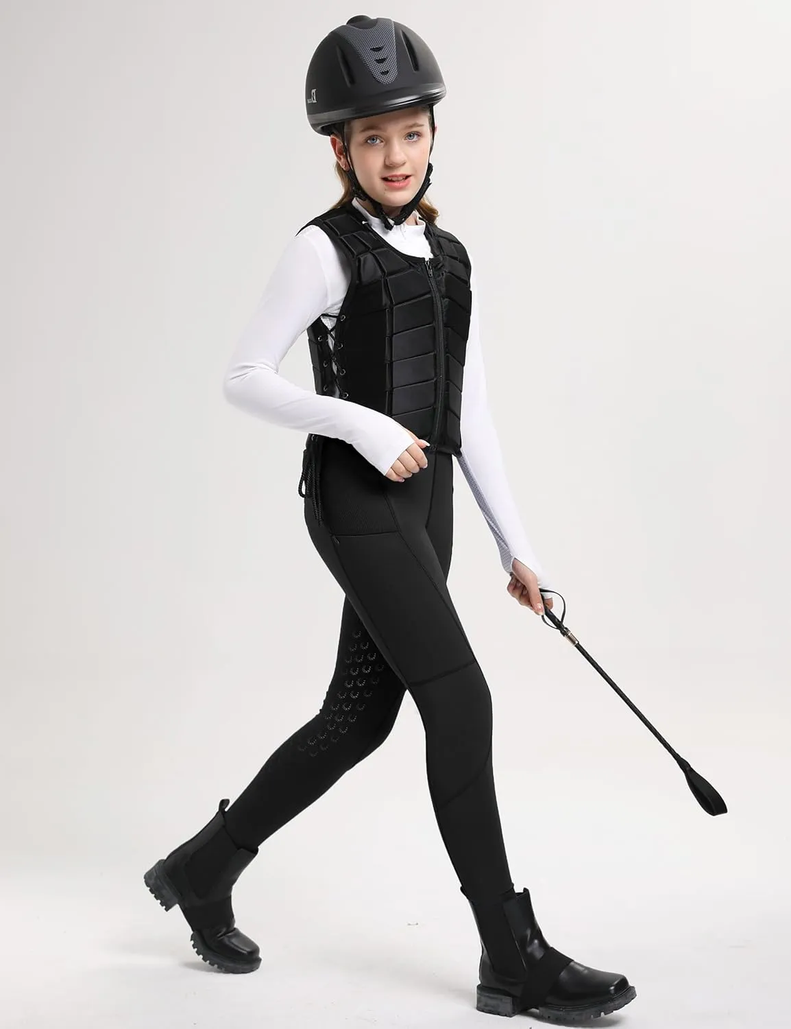 FitsT4 Sports Girls Horse Riding Pants Full Seat Silicone Kids Equestrian Breeches Horseback Pockets Youth Schooling Tights