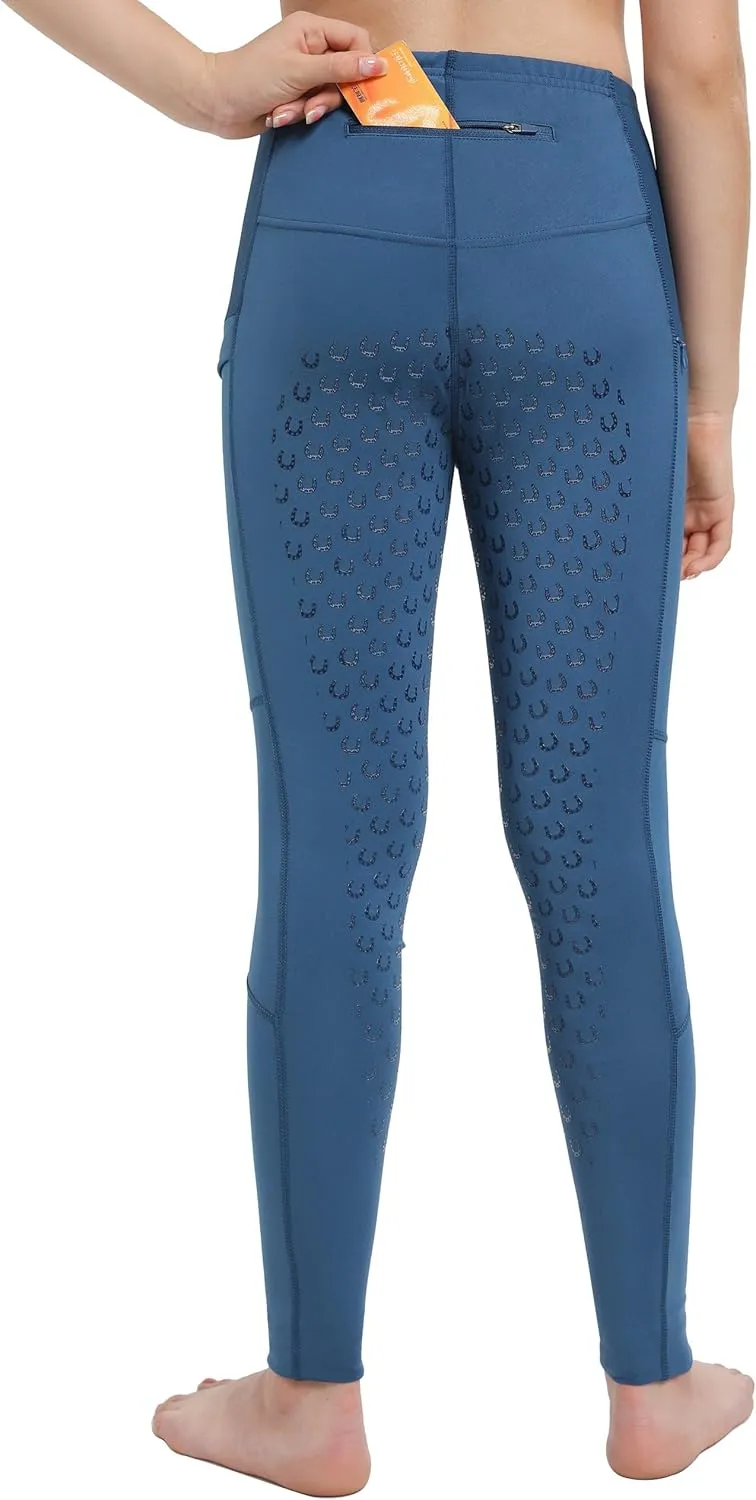 FitsT4 Sports Girls Horse Riding Pants Full Seat Silicone Kids Equestrian Breeches Horseback Pockets Youth Schooling Tights
