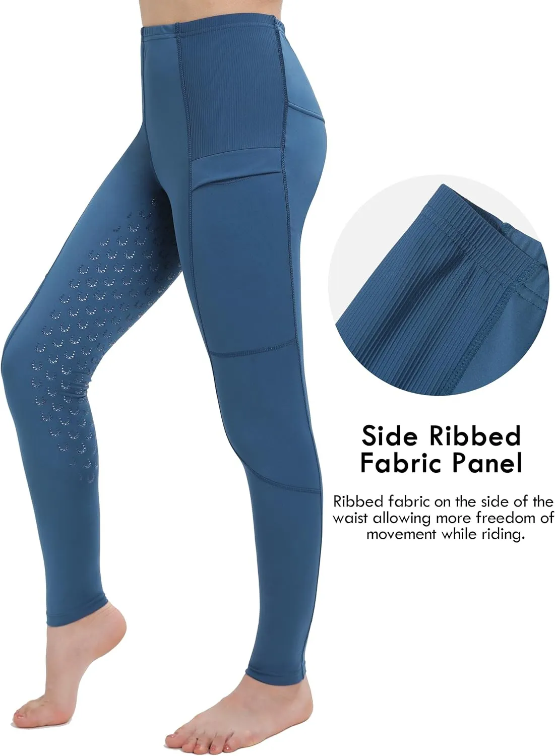 FitsT4 Sports Girls Horse Riding Pants Full Seat Silicone Kids Equestrian Breeches Horseback Pockets Youth Schooling Tights