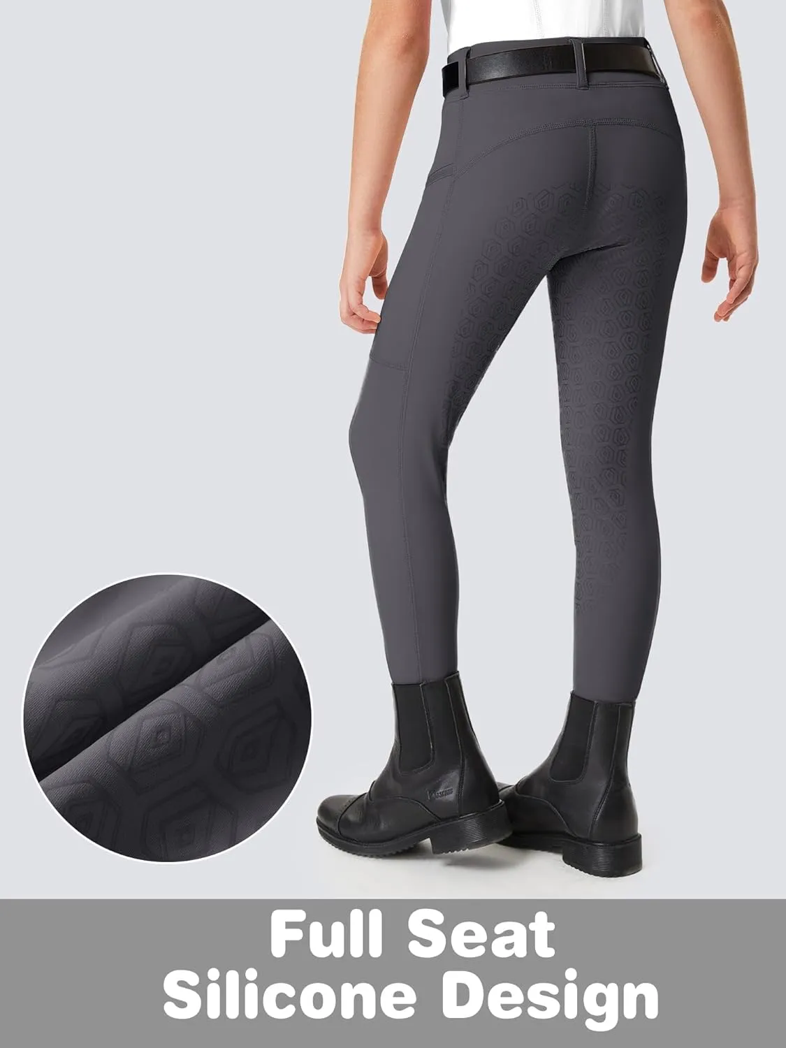 FitsT4 Sports Girls Riding Pants Full Seat Kids Equestrian Breeches Stretchy Youth Horse Schooling Tights Zipper Pockets
