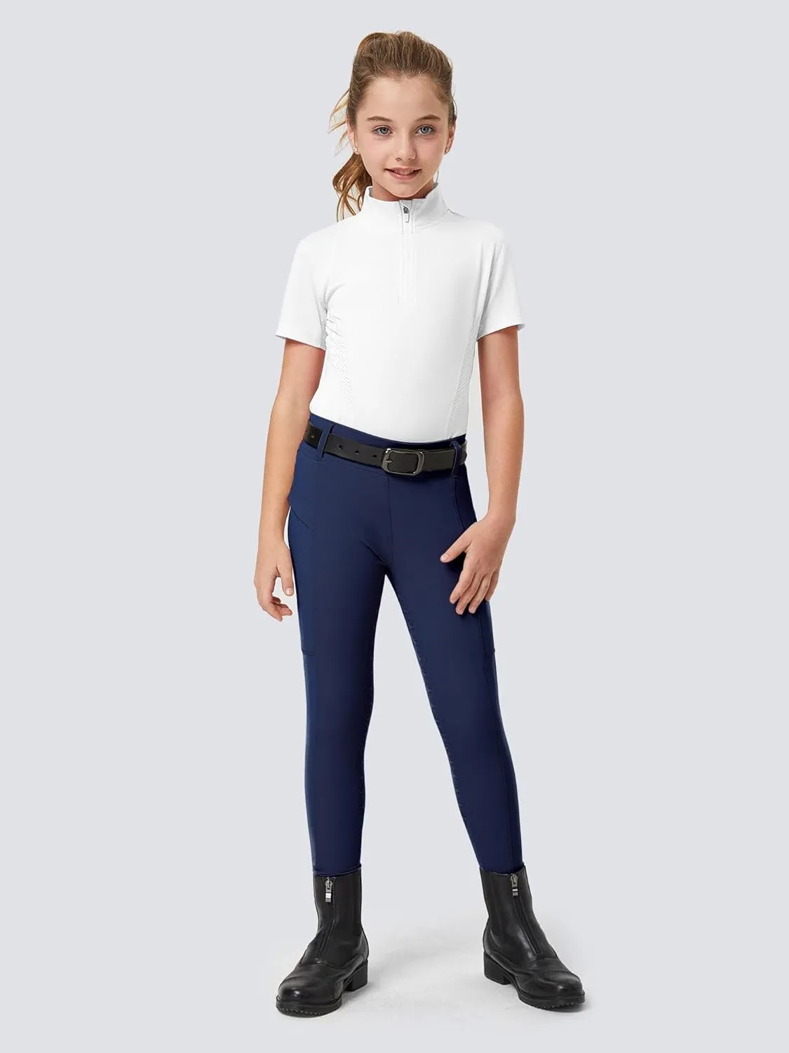 FitsT4 Sports Girls Riding Pants Full Seat Kids Equestrian Breeches Stretchy Youth Horse Schooling Tights Zipper Pockets