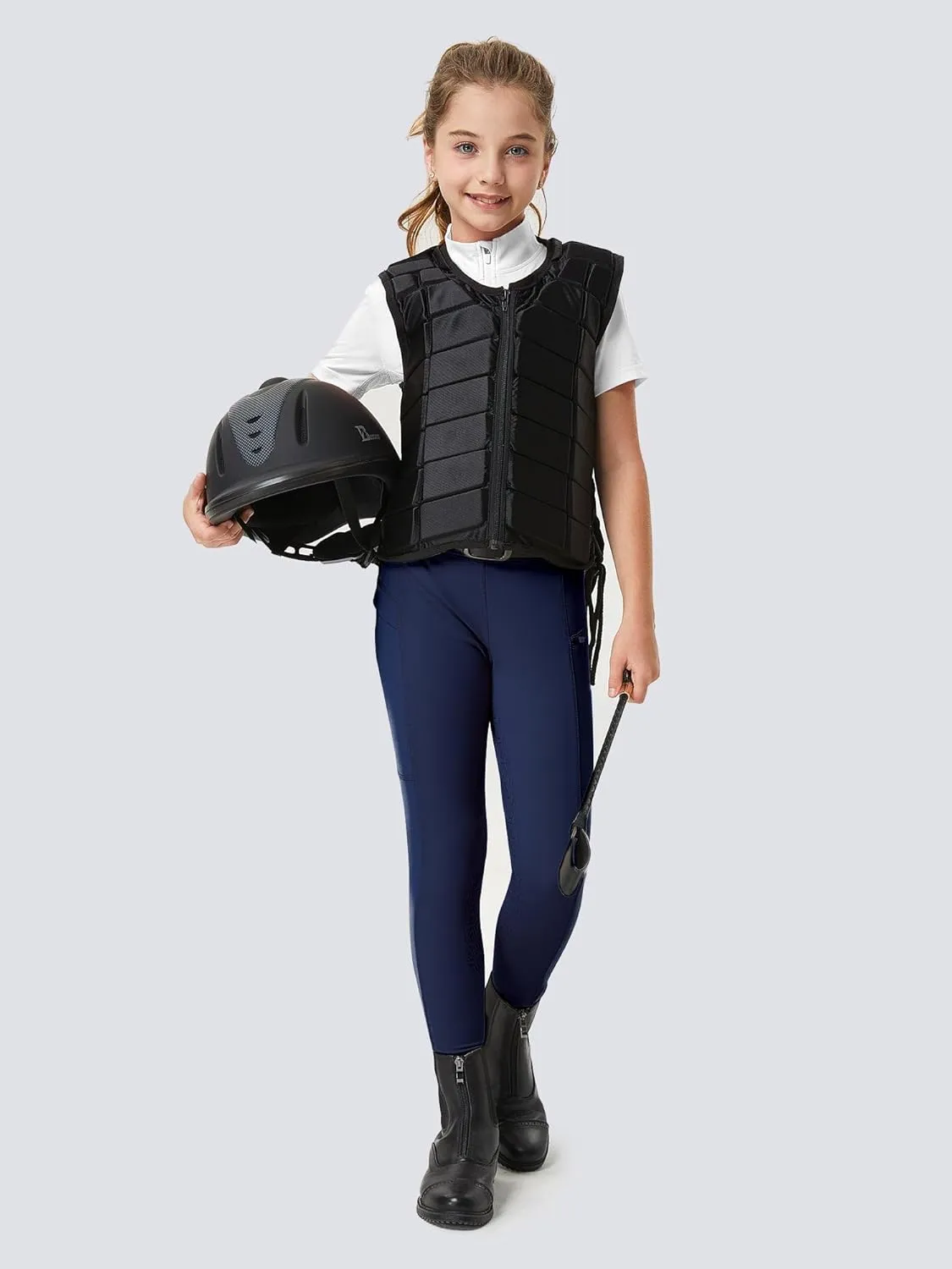 FitsT4 Sports Girls Riding Pants Full Seat Kids Equestrian Breeches Stretchy Youth Horse Schooling Tights Zipper Pockets