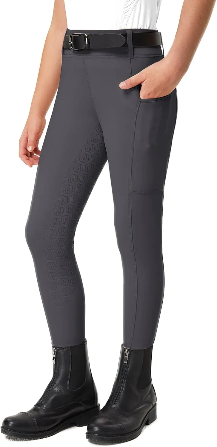 FitsT4 Sports Girls Riding Pants Full Seat Kids Equestrian Breeches Stretchy Youth Horse Schooling Tights Zipper Pockets