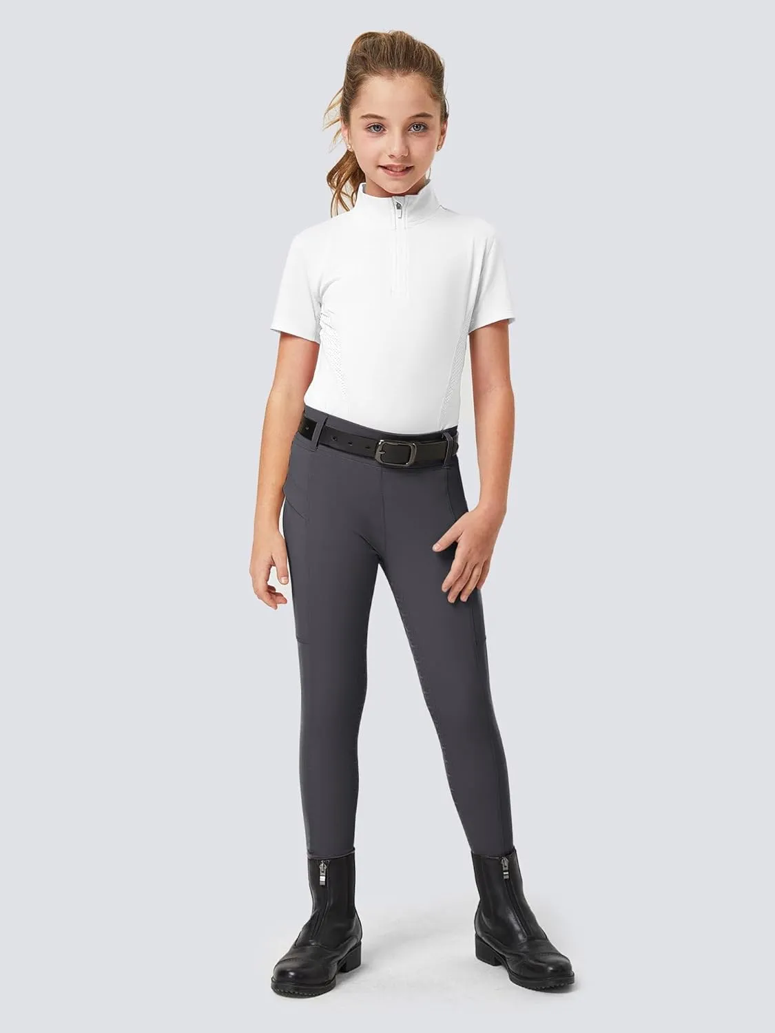 FitsT4 Sports Girls Riding Pants Full Seat Kids Equestrian Breeches Stretchy Youth Horse Schooling Tights Zipper Pockets