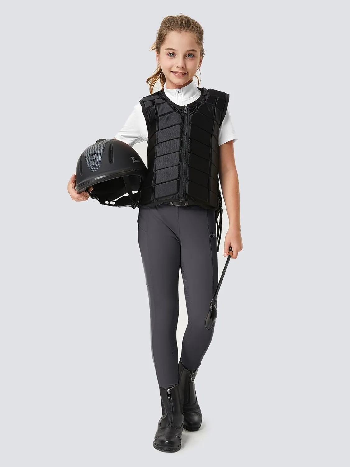 FitsT4 Sports Girls Riding Pants Full Seat Kids Equestrian Breeches Stretchy Youth Horse Schooling Tights Zipper Pockets