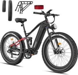 FREESKY Electric Bike for Adults 1500W, 35 MPH Full Suspension Mountain Ebike, 48V 23Ah Long Range Battery Adult Electric Bicycle, 26" Fat Tire Electric Mountain Bike, 7 Speed Hydraulic Disc Brakes