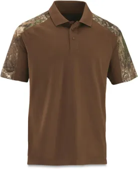 Guide Gear Men's Camo Detail Polo Shirt; Outdoors Clothing for Hunting, Fishing, Hiking or Working