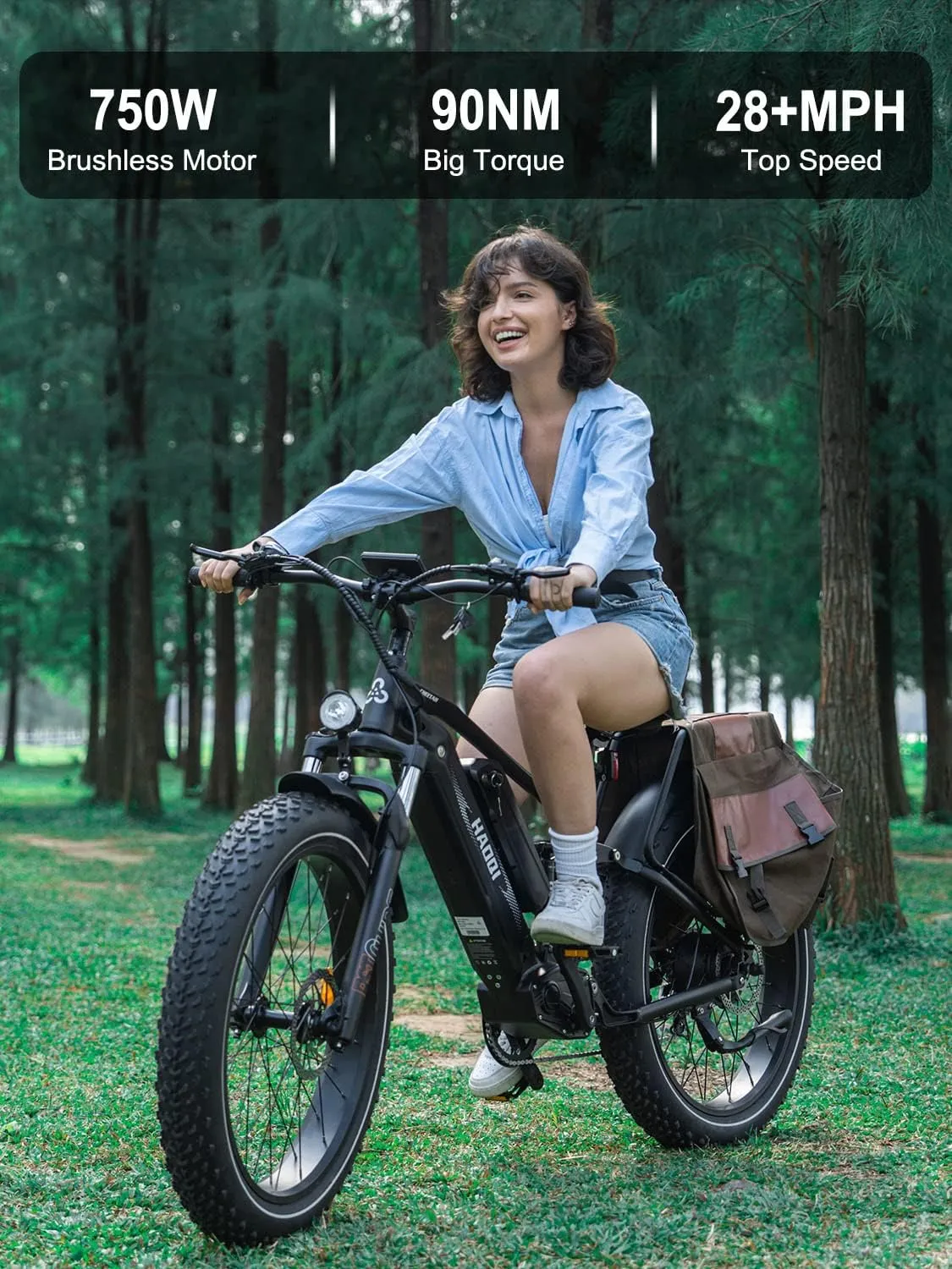 HAOQI Cheetah Electric Bike for Adults, 750W(Peak 1000W) Electric Bike,48V 16AH/25Ah Battery Adult Electric Bicycle,26*4Fat Tire Full Suspension 28MPH Mountain Ebike, 7 Speed Max 85 Miles Range