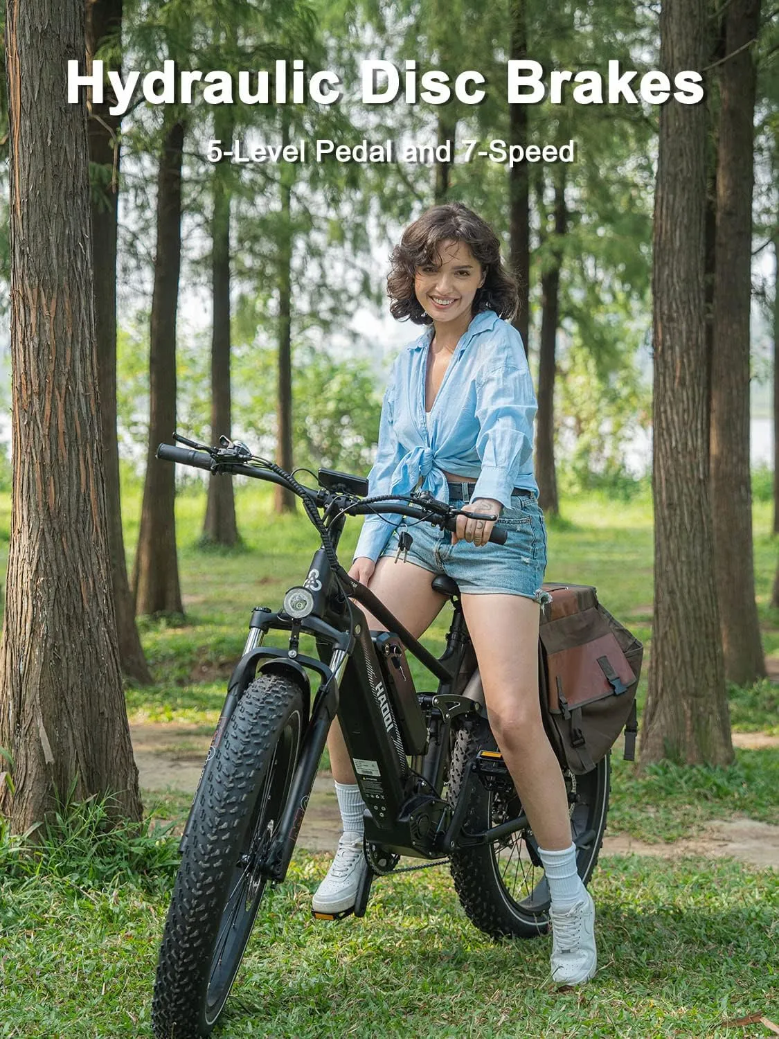 HAOQI Cheetah Electric Bike for Adults, 750W(Peak 1000W) Electric Bike,48V 16AH/25Ah Battery Adult Electric Bicycle,26*4Fat Tire Full Suspension 28MPH Mountain Ebike, 7 Speed Max 85 Miles Range