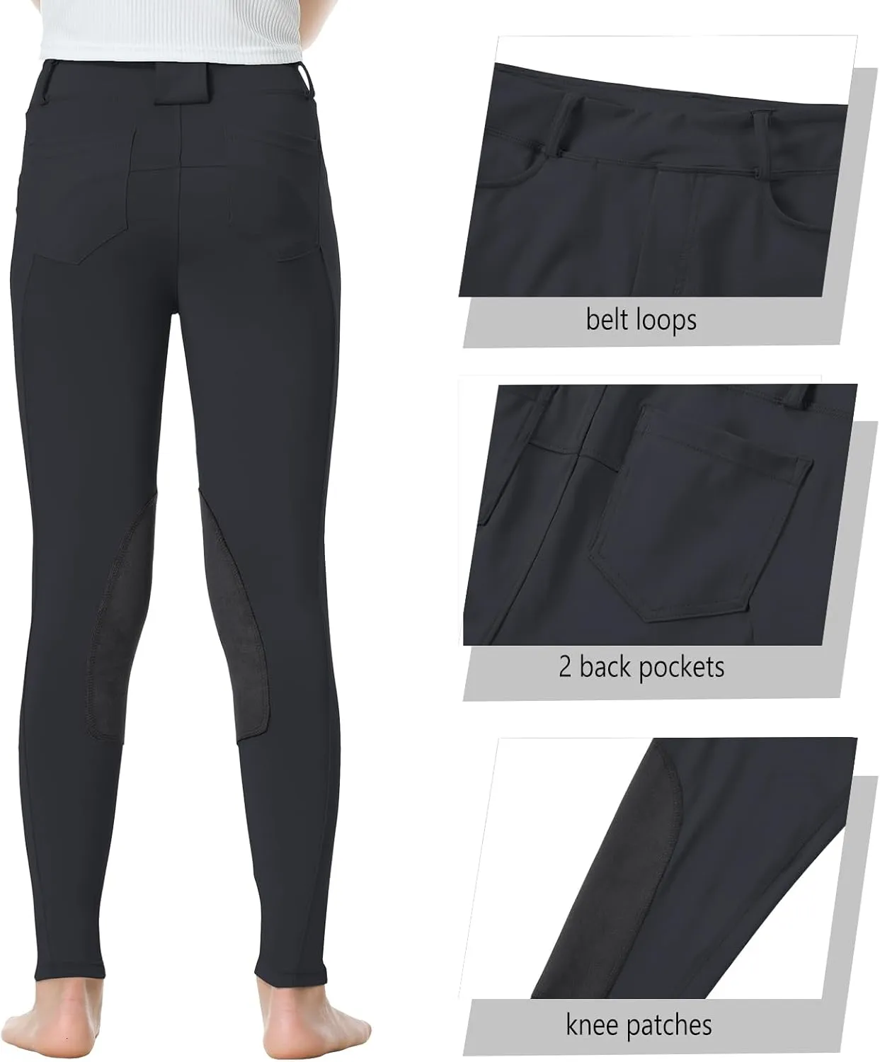 Horse Riding Pants Equestrian Girls Full Seat Silicone Breeches Kids Pull-On Horseback Riding Tights Pockets