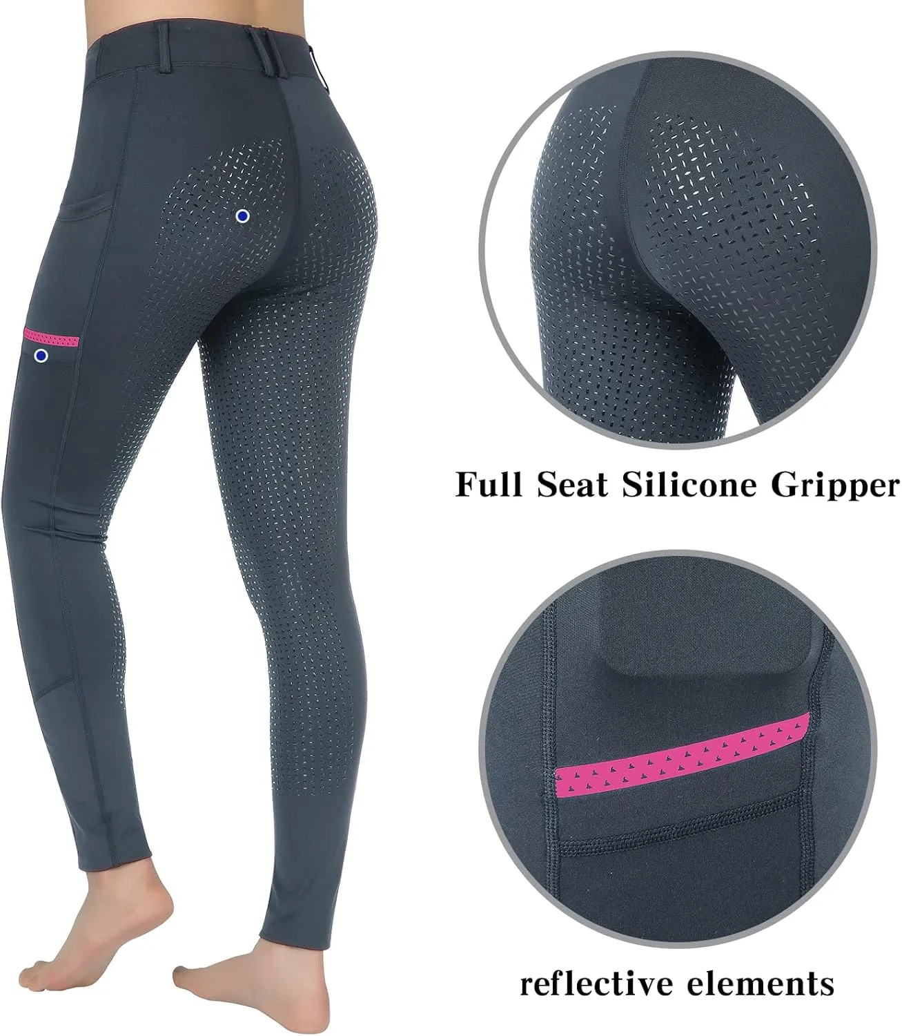 Horse Riding Pants Equestrian Girls Full Seat Silicone Breeches Kids Pull-On Horseback Riding Tights Pockets