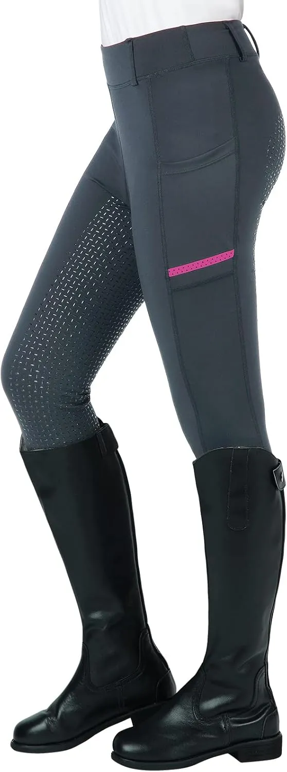 Horse Riding Pants Equestrian Girls Full Seat Silicone Breeches Kids Pull-On Horseback Riding Tights Pockets