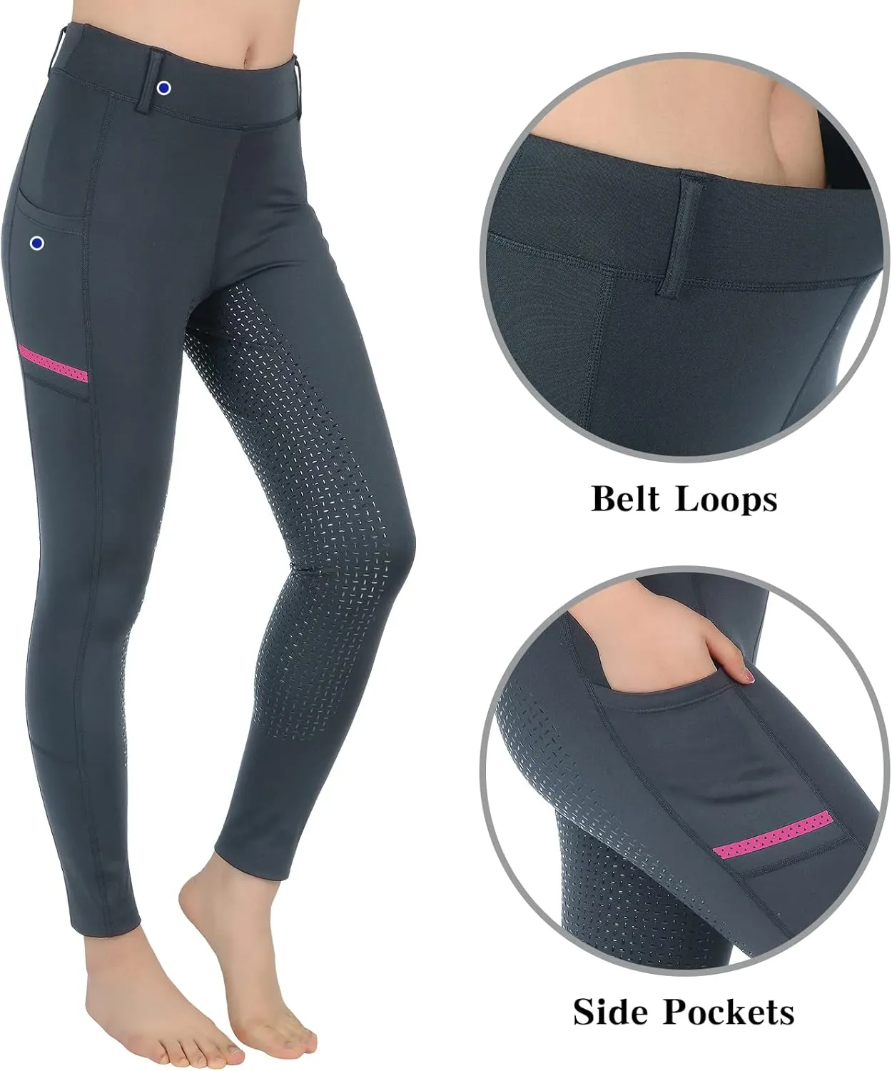 Horse Riding Pants Equestrian Girls Full Seat Silicone Breeches Kids Pull-On Horseback Riding Tights Pockets