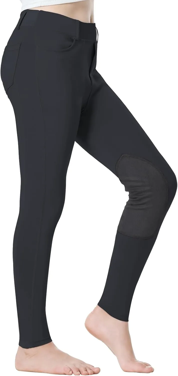 Horse Riding Pants Equestrian Girls Full Seat Silicone Breeches Kids Pull-On Horseback Riding Tights Pockets