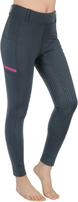 Horse Riding Pants Equestrian Girls Full Seat Silicone Breeches Kids Pull-On Horseback Riding Tights Pockets