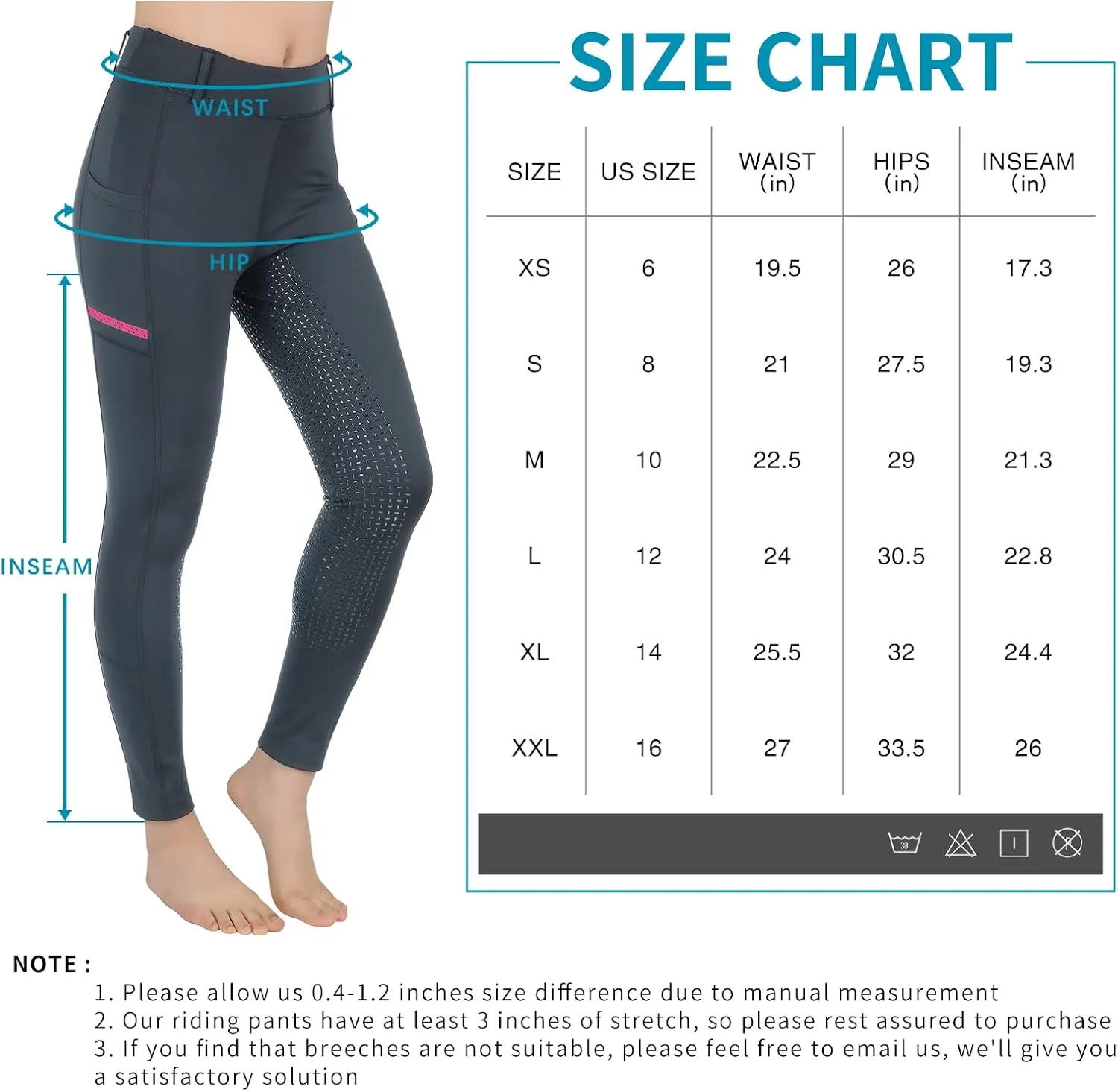 Horse Riding Pants Equestrian Girls Full Seat Silicone Breeches Kids Pull-On Horseback Riding Tights Pockets